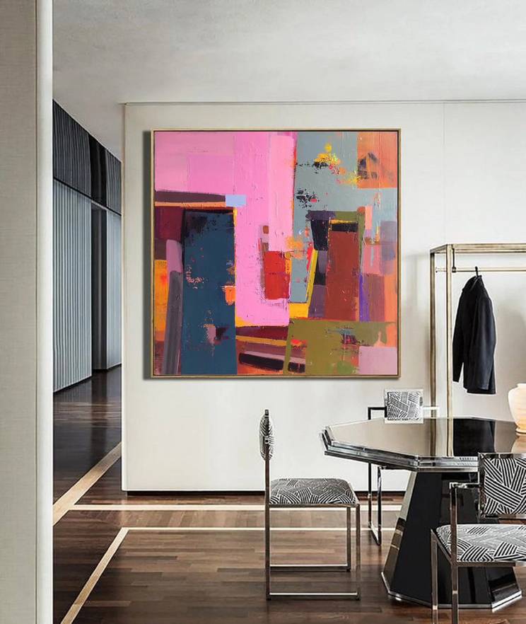 Red Original Entryway Pink Abstract Canvas Artwork S30X2